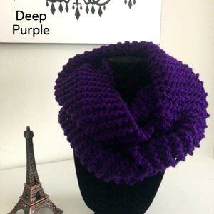 Hand Knit Infinity Scarf in Deep Purple